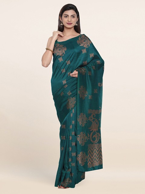 

Pothys Green & Golden Ethnic Motifs Zari Silk Cotton Saree