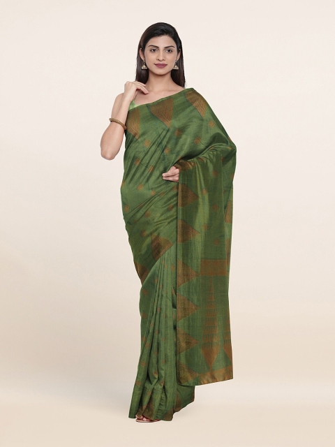 

Pothys Green & Copper-Toned Woven Design Zari Silk Cotton Saree
