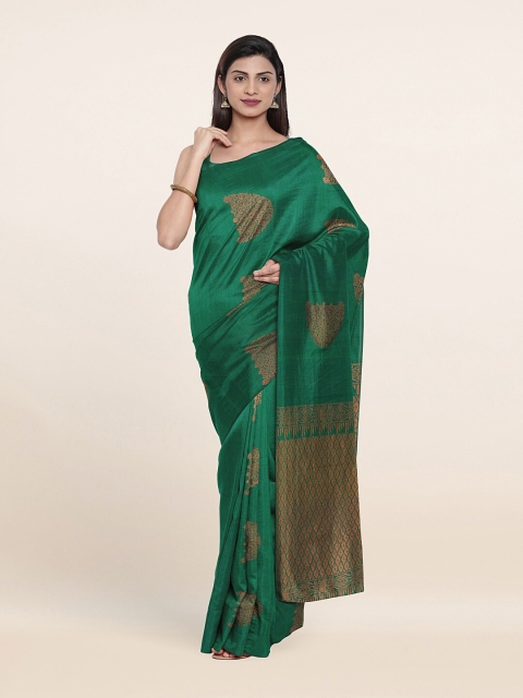 

Pothys Green & Gold-Toned Ethnic Motifs Zari Silk Cotton Saree
