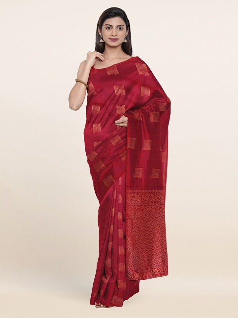 

Pothys Maroon & Golden Ethnic Motifs Zari Silk Cotton Saree