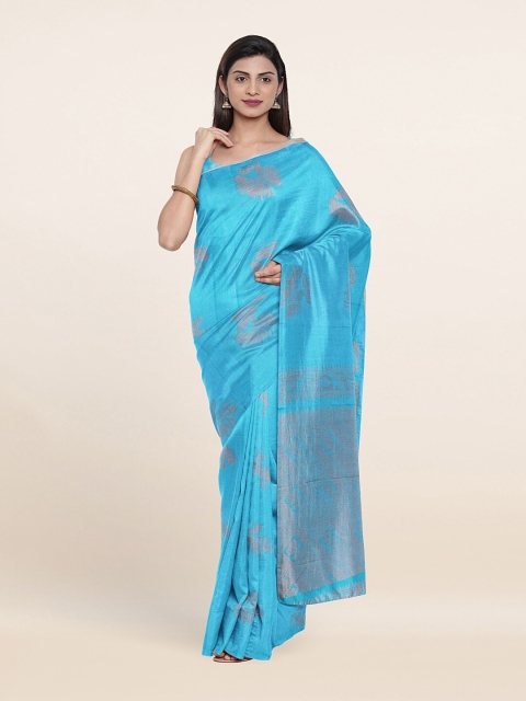

Pothys Blue & Copper-Toned Woven Design Zari Silk Cotton Saree