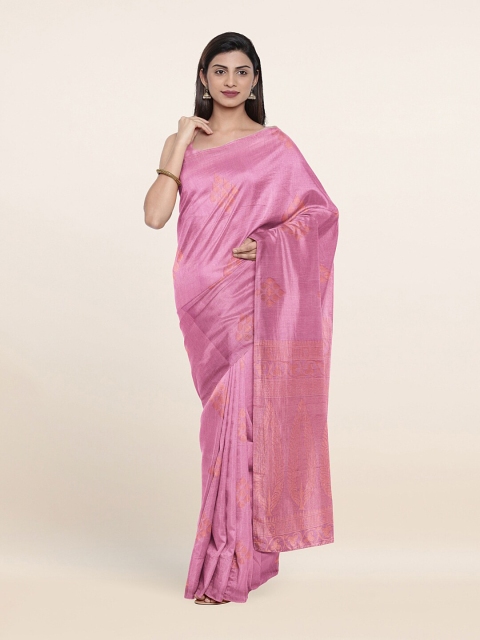 

Pothys Pink & Gold-Toned Ethnic Motifs Silk Cotton Saree