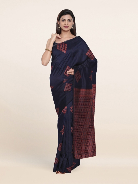 

Pothys Navy Blue & Copper-Toned Woven Design Zari Silk Cotton Saree