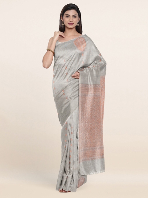 

Pothys Grey & Gold-Toned Woven Design Zari Silk Cotton Saree