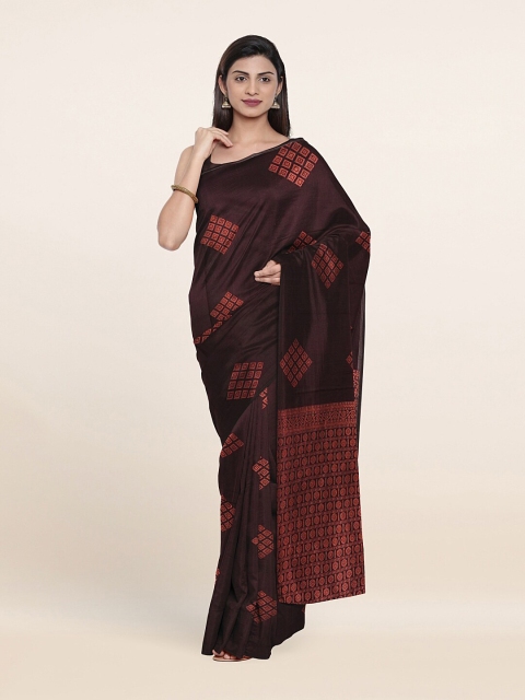 

Pothys Brown & Copper-Toned Woven Design Zari Silk Cotton Saree