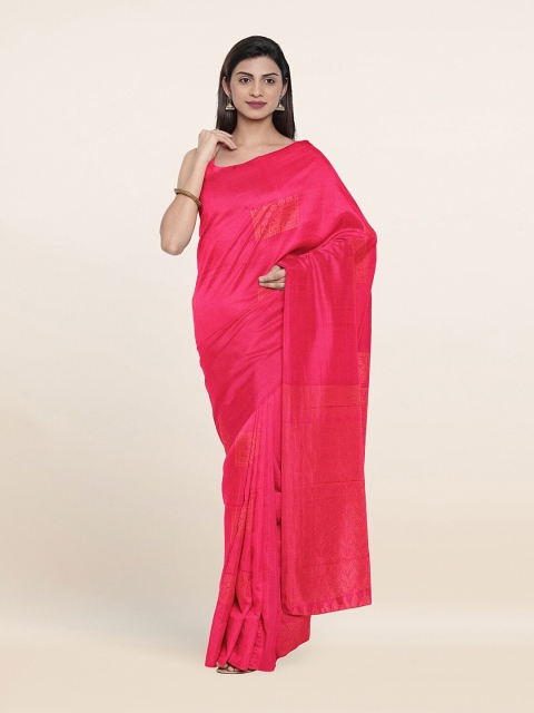 

Pothys Pink & Gold-Toned Ethnic Motifs Woven Design Silk Cotton Saree