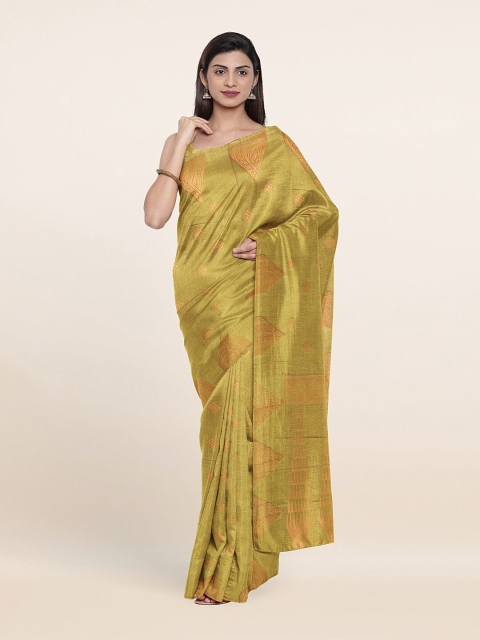 

Pothys Olive Green & Golden Ethnic Motifs Zari Silk Cotton Saree