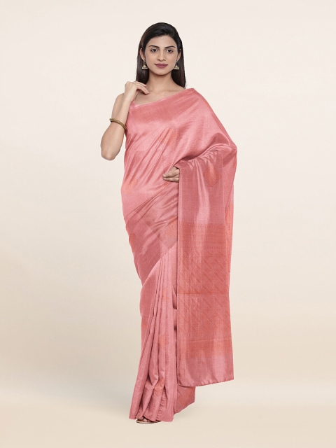 

Pothys Pink & Gold-Toned Woven Design Zari Silk Cotton Saree
