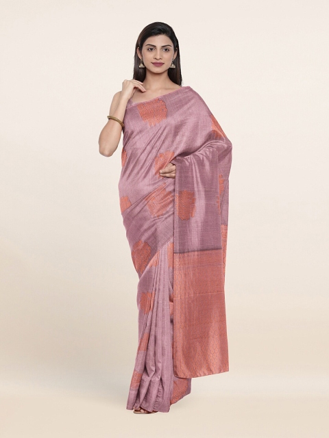 

Pothys Pink & Gold-Toned Woven Design Zari Silk Cotton Saree