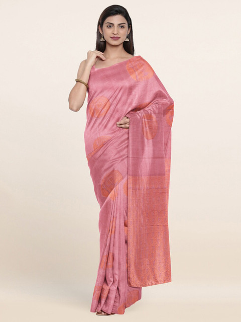 

Pothys Pink & Gold-Toned Woven Design Zari Silk Cotton Saree