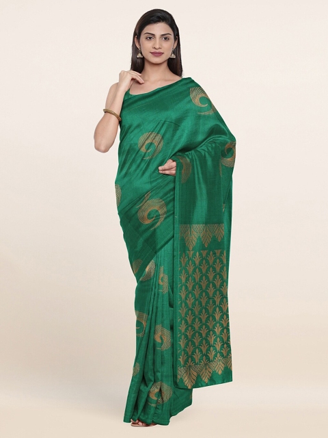

Pothys Green & Gold-Toned Woven Design Silk Cotton Saree