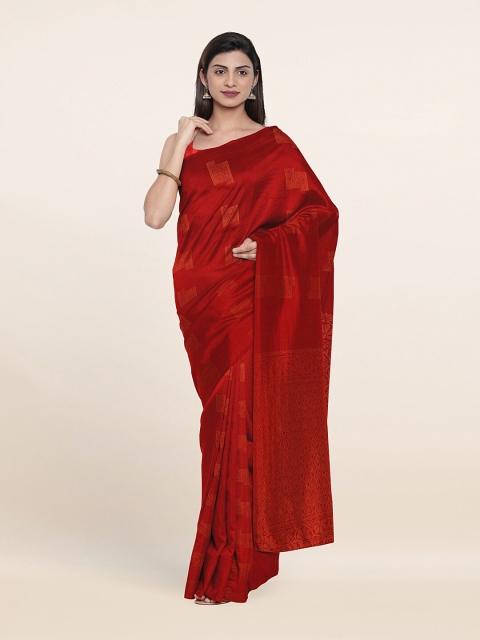 

Pothys Red & Gold-Toned Woven Design Zari Silk Cotton Saree