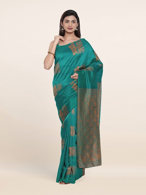 

Pothys Teal Green & Copper-Toned Ethnic Motifs Zari Silk Cotton Saree