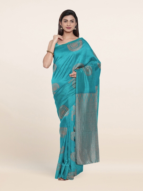 

Pothys Blue & Gold-Toned Woven Design Zari Silk Cotton Saree