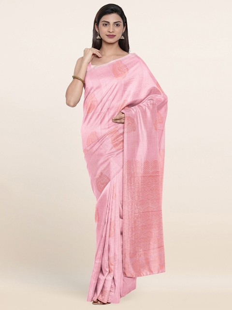 

Pothys Pink & Golden Ethnic Motifs Zari Silk Cotton Saree