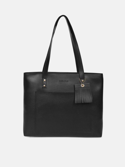 

SASSAFRAS Black PU Structured Shoulder Bag with Tasselled