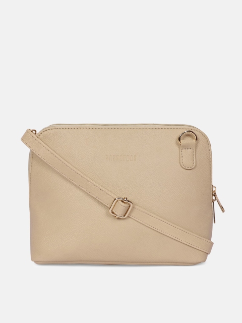 

SASSAFRAS Cream-Coloured PU Structured Sling Bag with Applique