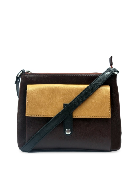 

SASSAFRAS Brown Colourblocked PU Structured Sling Bag