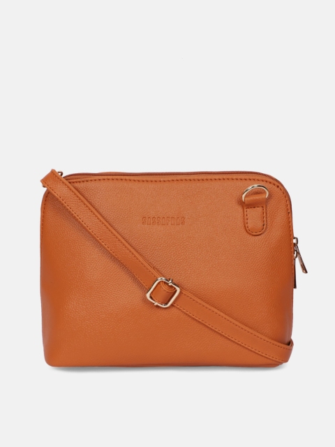 

SASSAFRAS Mustard PU Structured Sling Bag with Applique