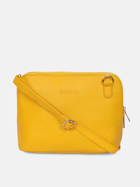 

SASSAFRAS Yellow PU Structured Sling Bag with Applique