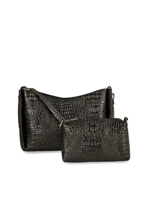 

SASSAFRAS Black Animal Textured PU Structured Sling Bag