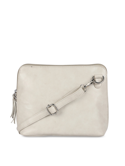 SASSAFRAS Cream-Coloured PU Oversized Bowling Sling Bag with Tasselled
