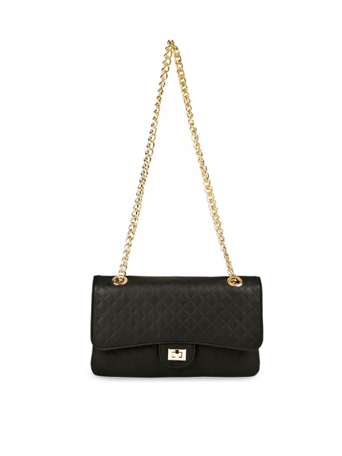 

SASSAFRAS Black Textured PU Structured Sling Bag with Quilted