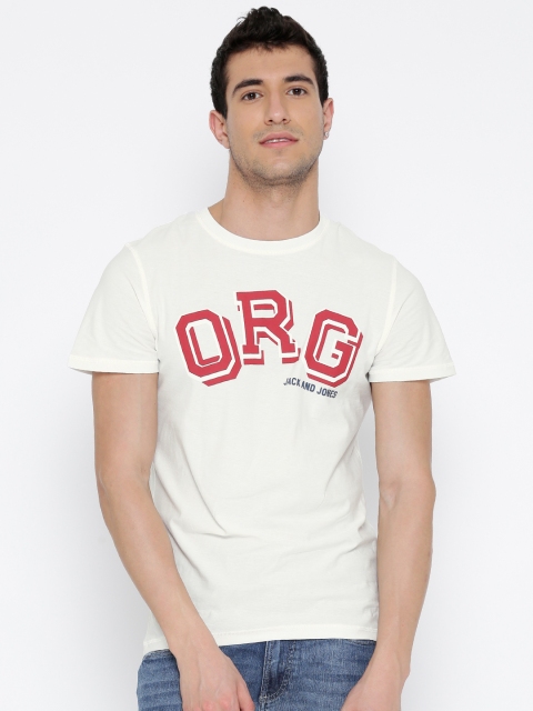 

Jack & Jones Men White Printed Round Neck T-shirt