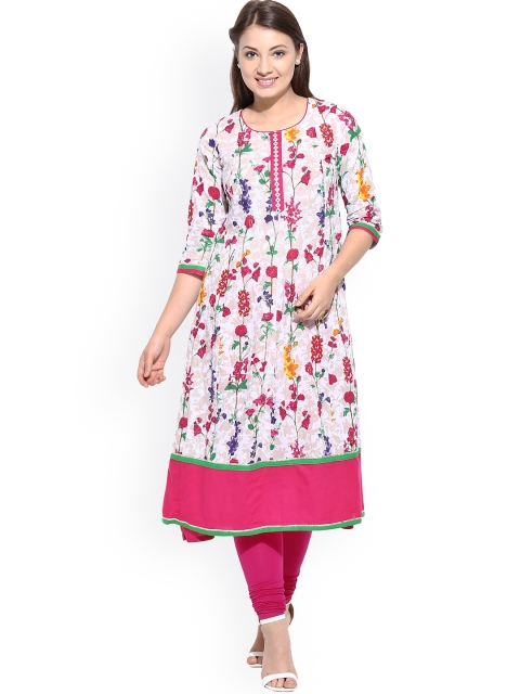 

Avaana Women White & Pink Printed Anarkali Kurta