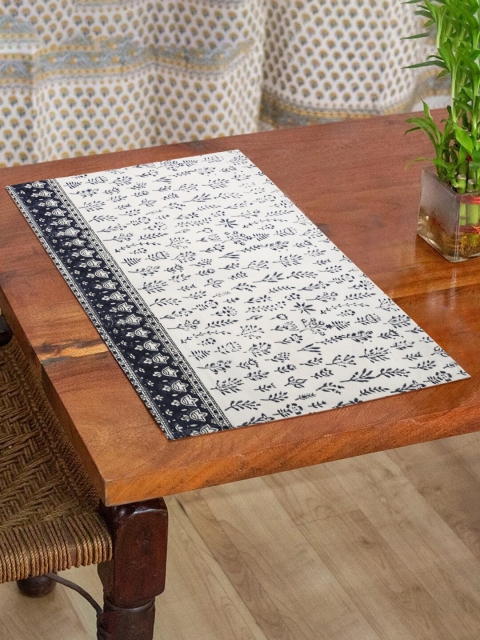 

EK BY EKTA KAPOOR Set Of 2 Off-White & Navy Blue Mughal Jaal Block Printed Pure Cotton Table Placemats