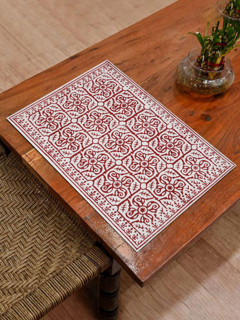 

EK BY EKTA KAPOOR Set Of 2 Off-White & Maroon Block Printed Rectangle Pure Cotton Table Placemats