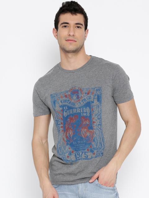 

Jack & Jones Men Grey Melange Printed Round Neck T-shirt