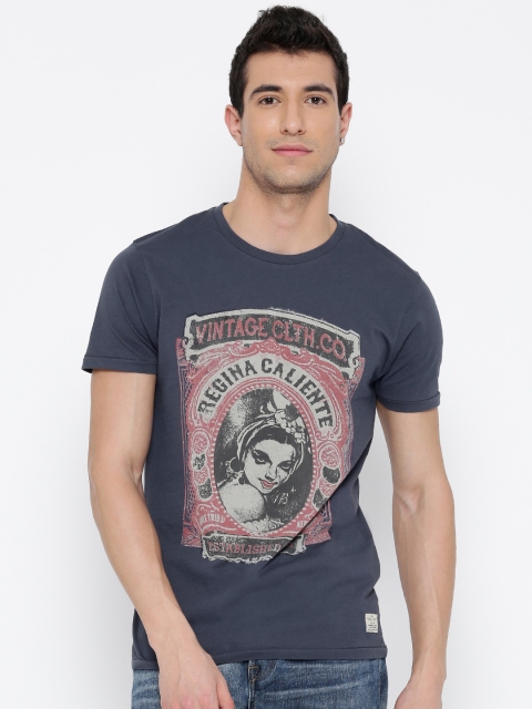 

Jack & Jones Men Navy Printed Round Neck T-shirt, Navy blue