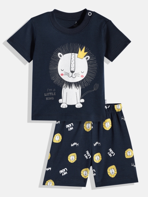 

TINYO Boys Navy Blue Printed T-shirt with Shorts