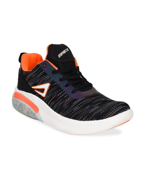 

IMPAKTO Men Black & Orange Mesh Running Non-Marking Shoes