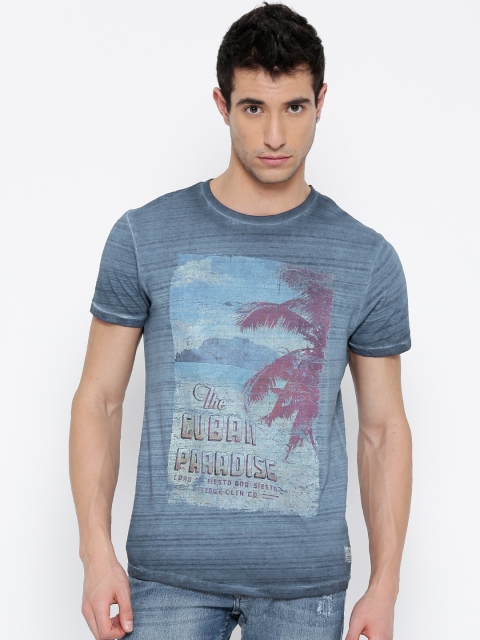 

Jack & Jones Men Blue Printed Round Neck T-shirt