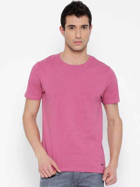 

Jack & Jones Men Pink Solid Round Neck T-shirt