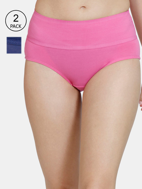 

Zivame Women Pack Of 2 Pink & Blue Solid Hipster Briefs