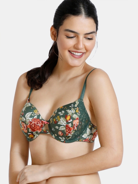 

Zivame Green & Red Floral Printed Lightly Padded Bra