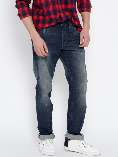 

Jack & Jones Men Navy Clark Fit Low-Rise Low Distress Stretchable Jeans, Navy blue