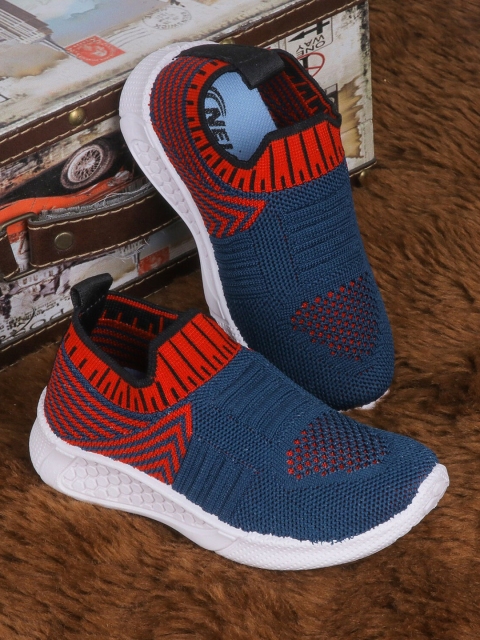 

FEETWELL SHOES Unisex Kids Blue Woven Design Slip-On Sneakers