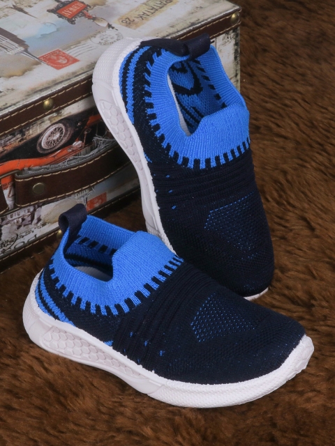 

FEETWELL SHOES Unisex Kids Blue Woven Design Slip-On Sneakers