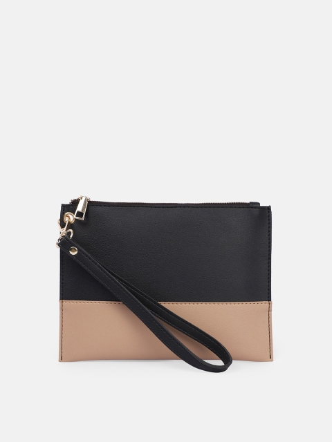 

Bagsy Malone Black & Beige-Coloured Colourblocked Wrist Loop Purse Clutch