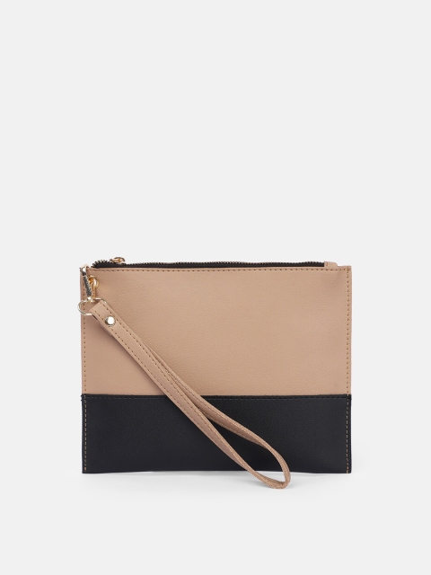 

Bagsy Malone Beige & Black Colourblocked Wrist Loop Purse Clutch