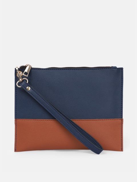 

Bagsy Malone Blue & Brown Colourblocked Wrist Loop Purse Clutch