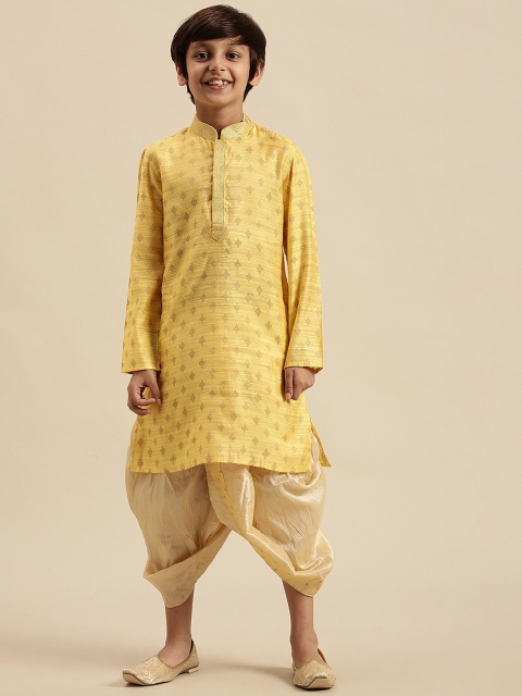 

Sanwara Boys Yellow & Gold-Toned Ethnic Motifs Art Silk Kurta