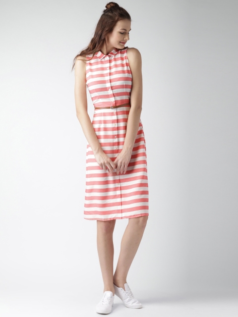 

Mast & Harbour Coral Pink & White Striped Shirt Dress
