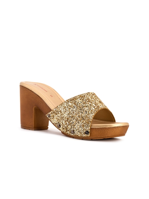 

Khadims Beige Textured Block Mules