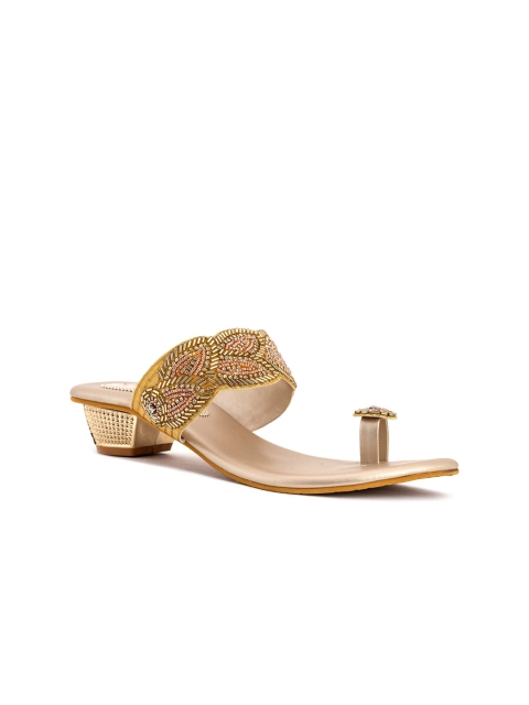 

Khadims Yellow Embellished Block Mules