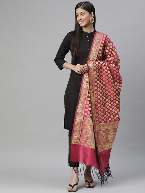 

BharatSthali Magenta & Golden Ethnic Woven Design Banarasi Dupatta with Zari